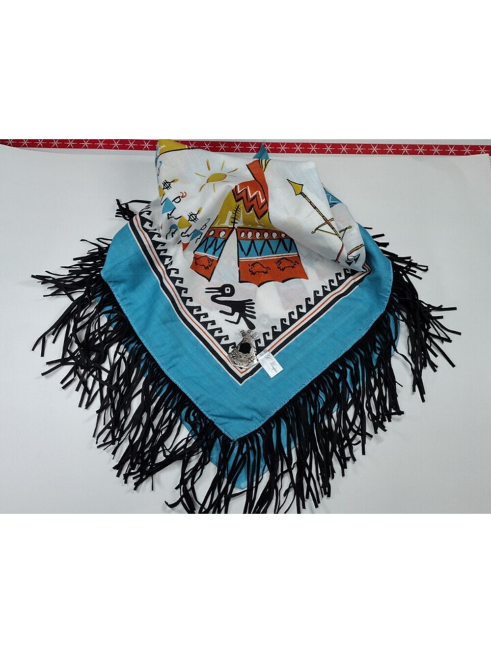 Vintage Fringe Tepee Scarf Bandana L' Unique By Beads Southwest Bandanna RN15582